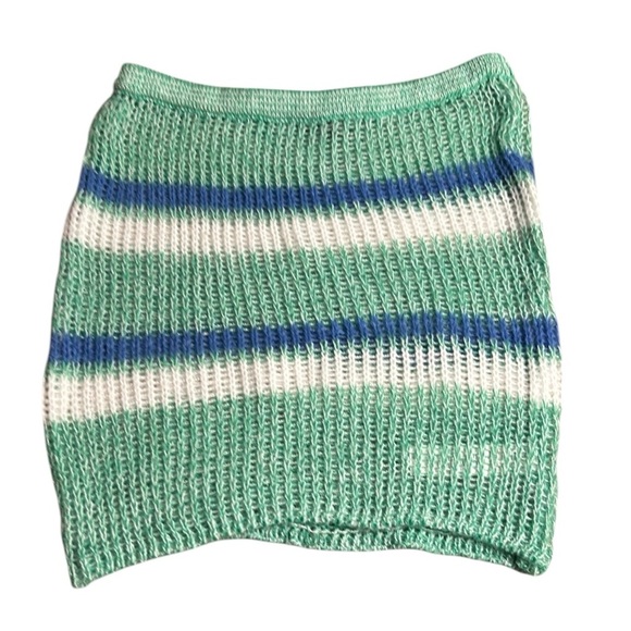 PRETTY  LITTLE THING   Striped Knit Skirt - Green and Blue NWT  sheer ,open knit - Picture 1 of 10